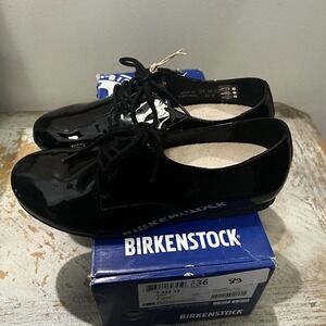 Birkenstock Saunders Women's Size 5/36 Patent leather lace-up shoes in black NWB